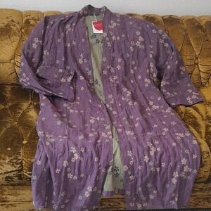 Women's Lavender Floral Kimono Robe 100% Cotton
